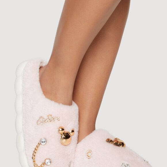 Platform Rhinestone Fuzzy Slide Slippers - - Picture 3 of 3